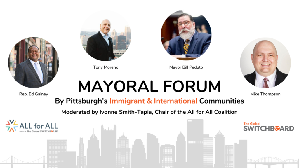 Mayoral Forum title image with the faces and names of all four candidates